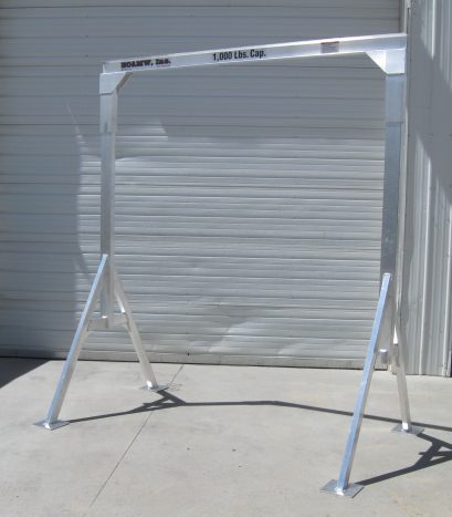 EC&MW This was going sit outside permanently so we constructed this small gantry crane from 6063 except for the I Beam as 6063 in more corrosion resistant.