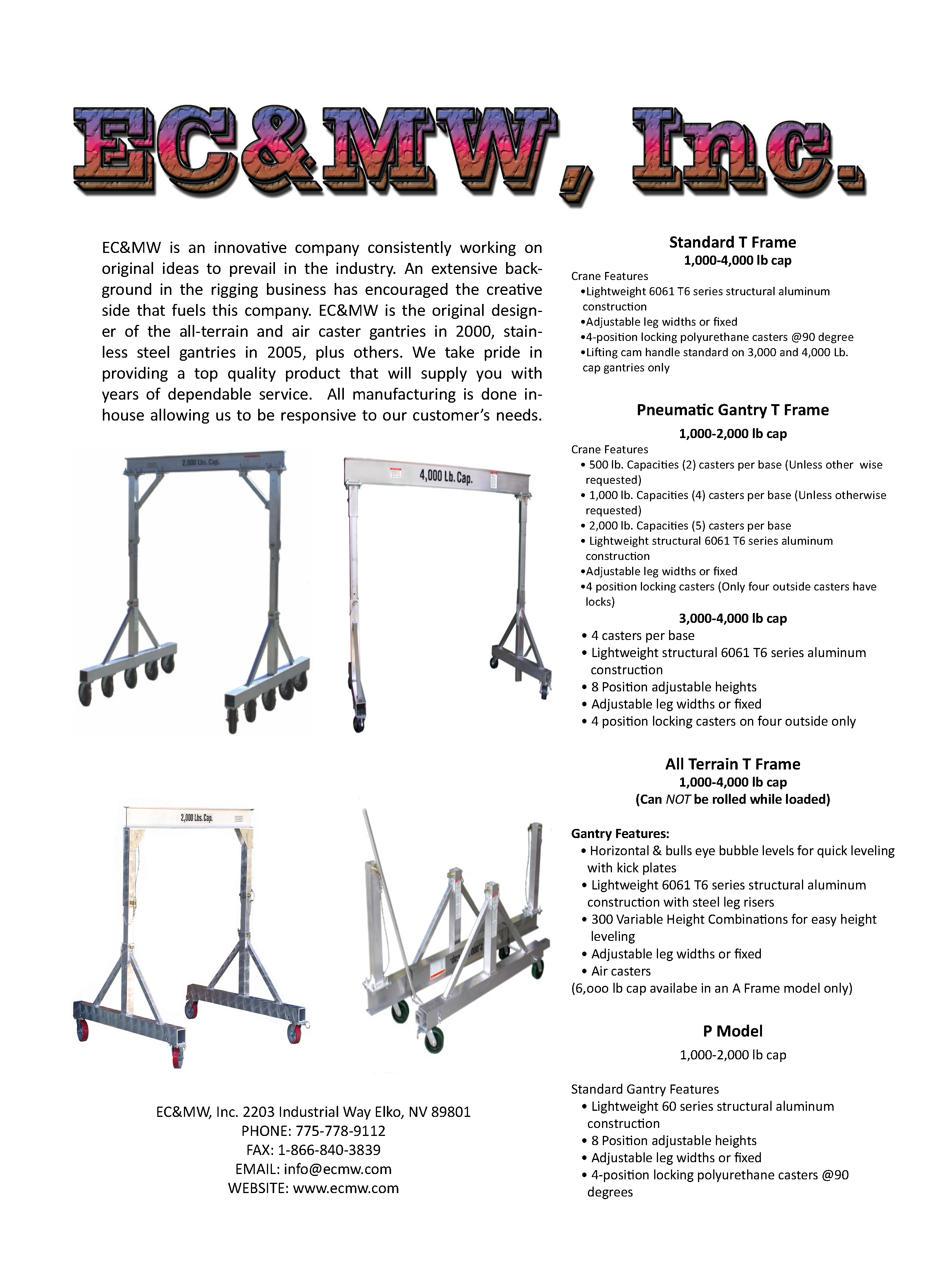 T Frame portable gantry cranes