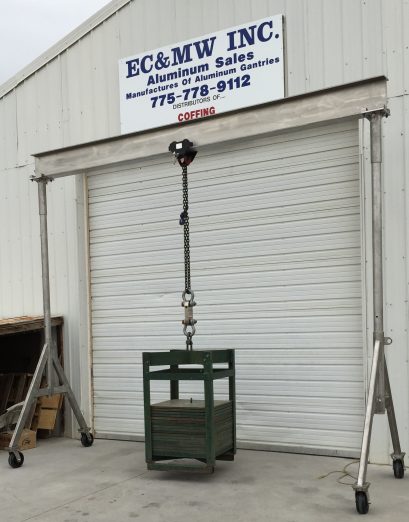 ECMW 4,000 Lb Cap Completely fabricated from 316 Stainless Steel Gantry Crane. 15' long I Beam 12' Under Beam Height.