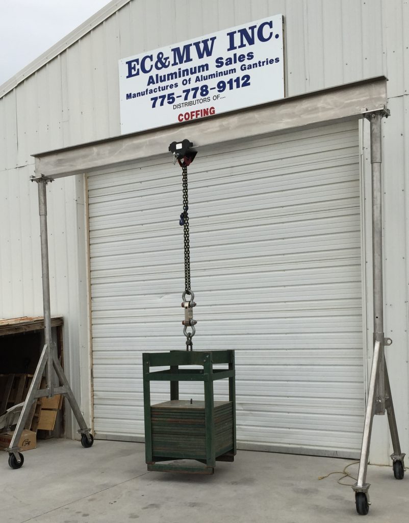 ECMW 4,000 Lb Cap Completely fabricated from 316 Stainless Steel Gantry Crane. 15' long I Beam 12' Under Beam Height.